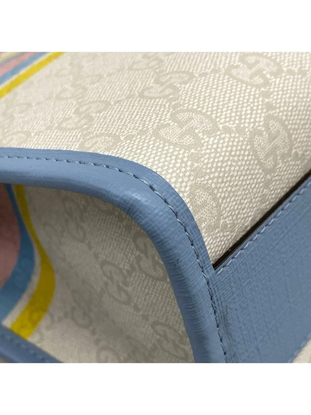 Gucci Tote Children's GG Print Ivory Light Blue Multi Peter Rabbit Leather